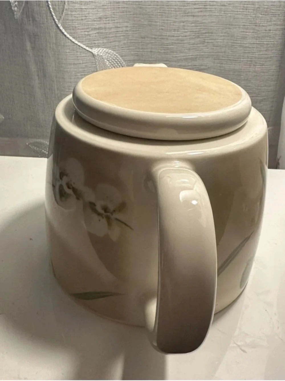 Crate and Barrel Cream Floral Ceramic Tea Set - Teapot, Creamer & Sugar Bowl